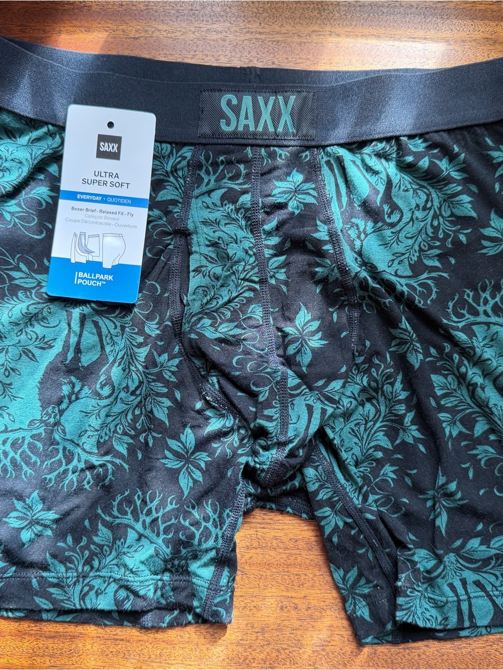 SAXX Men's Black & Teal Floral Boxer Briefs - Ultra Soft Support size small